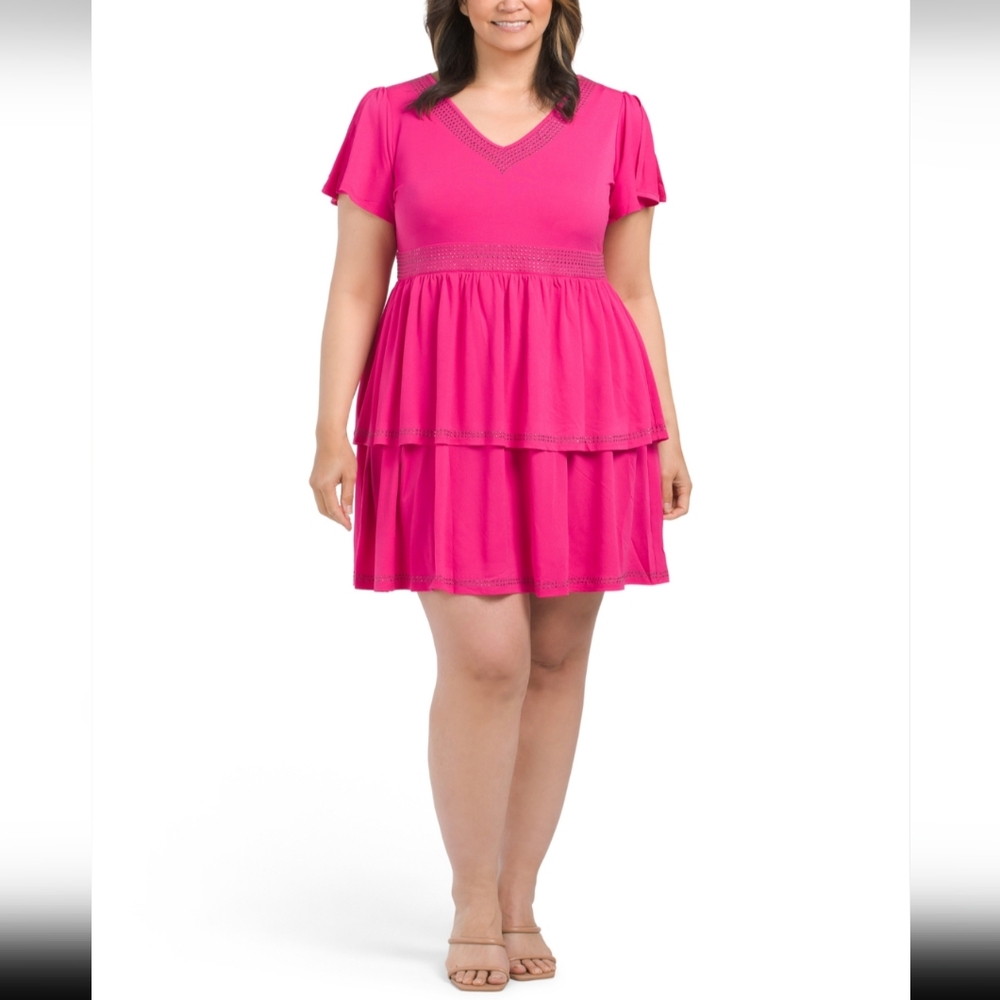 #10470-18 BELLDINI BLACK Plus Embellished Jersey Dress Petal Pink Size 3X NWT
